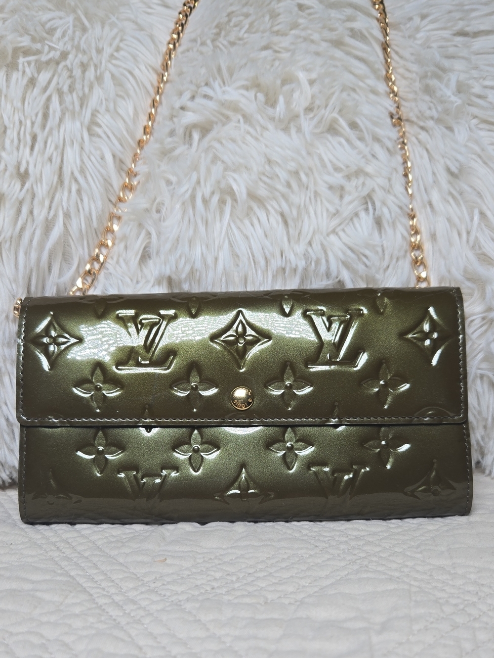 Louis Vuitton Patent Leather Vernis Wallet Olive Green Great Condition